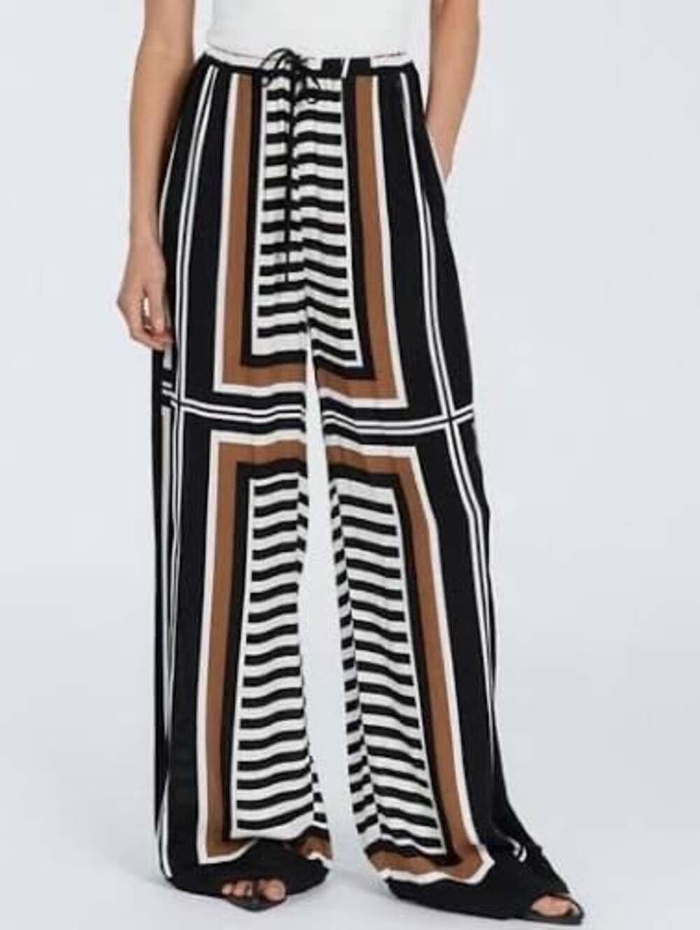 DISSH Rina Scarf Size 10 Black/Brown Wide Leg Drawstring Pants Resort Statement